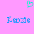 A static image with a solid pink background featuring two identical blue pixelated text strings and one cyan heart symbol above them.