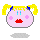 Four pixelated cartoon faces with pink cheeks, red lips, and yellow pigtails on a gray background.