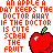 A static contact sheet of 7 animated frames showing pixelated red apples with green stems against a white background, surrounded by repeated text in red and green.