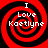 Four identical red and black spiral patterns with white text reading "I Love Kaetlyne" arranged in a on a solid black background