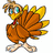 Pixelated turkey icon with brown feathers, yellow accents, and blue eyes on white background; text reads 'Happy', 'Thanks giving', 'Made by Gabby' in cyan.
