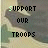 Static image of a pixelated graphic with text 'SUPPORT OUR TROOPS' over a camouflage background, where the word 'TROOPS' is green in some frames.