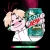 Pixelated character with light hair holding a teal and red object against black background, wearing white top with green accents.