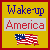 16 red and yellow square with 'BUSH SUCKS' text in various orientations, one featuring 'Wake-up America' and an American flag