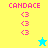 Pixelated icon with 'CANDACE' text, three '<3' symbols, and a star symbol on yellow, cyan, and green backgrounds.