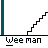 Animated contact sheet of a pixel art character named Wee man riding an orange skateboard up gray stairs across nine frames.