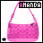 Pixelated pink handbag with 'AMANDA' text above, showing animation changes in the bag's shape and text lettering across frames.