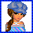 Pixel art buddy icon featuring a cartoon woman with braided hair and blue headscarf next to text reading 'im cool with it' on white background, framed by blue border.