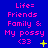 Blue background with pink text reading 'Life= Friends Family & My posssy <33' and yellow star or plus symbols in a