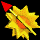 Animated contact sheet of 20 frames showing a yellow starburst explosion with red triangular rocket tip and orange core against black background, arranged in 5x4 grid.