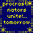 Blue background with yellow pixelated text and symbols arranged in a pattern, featuring repeated phrases and decorative elements