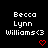 Pixelated text displays 'Becca Lynn Williams<3' with red heart symbols on a black background.