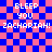 Pixelated text on a blue and pink checkered background with visible animation distortion in the right