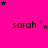 A bright pink background displays four of 'sarah' text with scattered black and purple stars, where star positions shift across frames