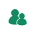 Green pixelated figures of two people standing side-by-side within a white circular frame on a gray background.