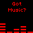 Red pixelated text and audio equalizer bars on a black background, with 'Got Music?' repeated across the image.