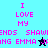 Pixelated text reads "I LOVE MY FRIENDS SHAWENDS SHAWENING EMMA JANG" with a star symbol on cyan and dark blue backgrounds.