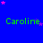 Blue background with green text 'Caroline' repeated in a , pink stars scattered throughout
