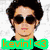 Four distinct pixelated images of people with sunglasses, each labeled with a name and heart emoji in colored text boxes.