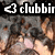Pixelated image with black banner displaying white '3' symbol and partial text 'clubbir', below which is a blurred crowd scene in muted tones.