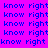 repeated 'know right' text in blue on a purple background with cyan rectangular overlays