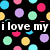 Black background with multicolored polka dots and text reading 'i love my AMAZING friends' in white font.