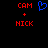 Red text 'CAM' and 'NICK' with a blue heart symbol on black background, showing two states with and without the heart.