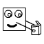 A black-and-white animated contact sheet showing a cartoon face drawing books with text fragments "Books Books Are" and "Books Are Squares For" across multiple frames.