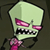 Pixelated green skull with pink eyes and teeth, wearing a dark suit and pink tie, next to bright green text reading 'I AM ZIM!' on a dark background.