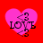 Four pink heart-shaped icons on red background with 'LOVE' text and '<3' symbol, each showing slight pixel variation in the lower right corner.