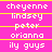 Static image with pink background and yellow horizontal lines displaying repeated text names in white pixelated font.
