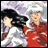 A 48x48 pixel buddy icon featuring two anime-style characters in a side-by-side composition with text on the right, rendered in low-resolution pixel art style.