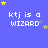Blue background with repeated 'ktj is a WIZARD' text and yellow/grey stars in a pattern
