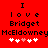 Red background with black text reading "I love Bridget McEldowney" and five white hearts, one pink heart in the center.