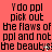 Red background with black pixelated text repeating 'Ydo ppl pick out the flaws of ppl and not the beautys:' in three , each containing three identical text blocks
