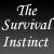 Pixelated grayscale text reads "The Survival Instinct" across three lines on a dark background.