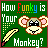 Pixel art image with green background displaying text 'How Funky is Your Monkey?' and a cartoon monkey face holding a yellow pencil.
