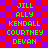 Static pixel art with red and purple checkered background displaying green text names in two identical vertical