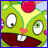 Green cartoon character with yellow face markings, red nose, and cherry on head; wide eyes and open mouth showing teeth in three variations of border color.