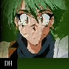 Green-haired anime character with glasses in four- , each showing slight variations of the same pose and expression