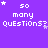 Purple background with repeated white pixel text "so many Questions?" and small white stars in various positions across the image.
