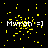 Yellow pixel clusters scatter across a black background with repeated white text 'Mwah =]' in five positions.