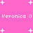 Pink background with white pixelated text reading "Veronica :) Veronica :)" and scattered white plus signs.