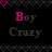 Black background with pink and gray text reading 'Boy Crazy' in multiple , bordered by heart patterns