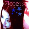 A woman with red hair and blue face paint appears in a sequence of star-themed variations, with text and star colors changing across frames.