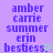 Purple background with repeated text 'amber carrie summer erin bestiess.' and green heart symbols in a pattern