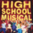 Yellow background with a rectangular section showing 'HIGH SCHOOL MUSICAL' text and blurred figures below, alongside separate black text elements.
