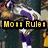 Four pixelated show a football player in purple and white uniform with yellow accents, text overlays reading 'Moss Rule', 'Starion Rule', 'Sharper Rule', and 'KINGS RULE' over the image