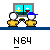 Pixel art of two figures in yellow shirts and blue caps standing before a computer monitor, with text bubbles changing across frames.