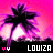 Pixelated palm tree silhouette against pink and purple gradient sky with white light burst, text 'LOUIZA' below.